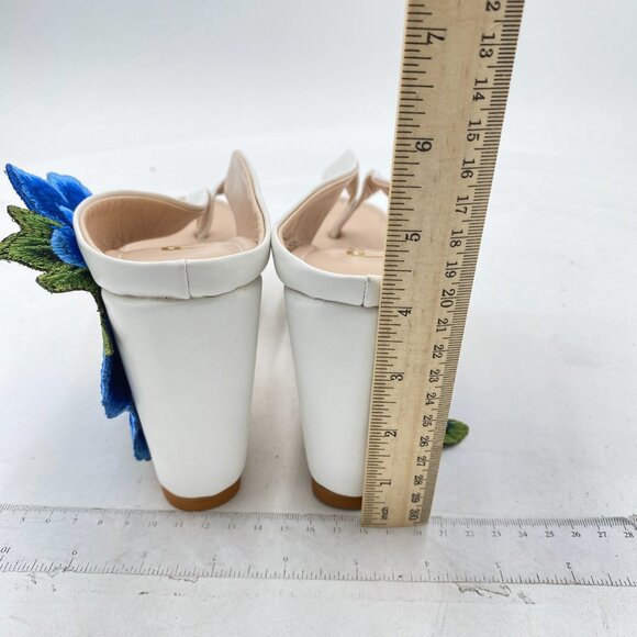 FSJ Blue Floral Cute Platform Wedge Sandal Thong Flip Flop Rhinestone Beach Shoe - Picture 5 of 8